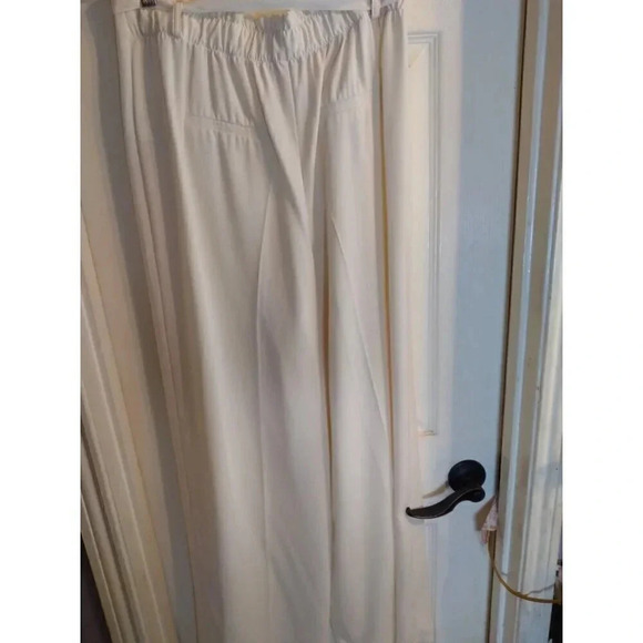 Just Fab Pants Pale Yellow Wide Leg Paperbag Elastic Waist Belt Sz M - Picture 5 of 10